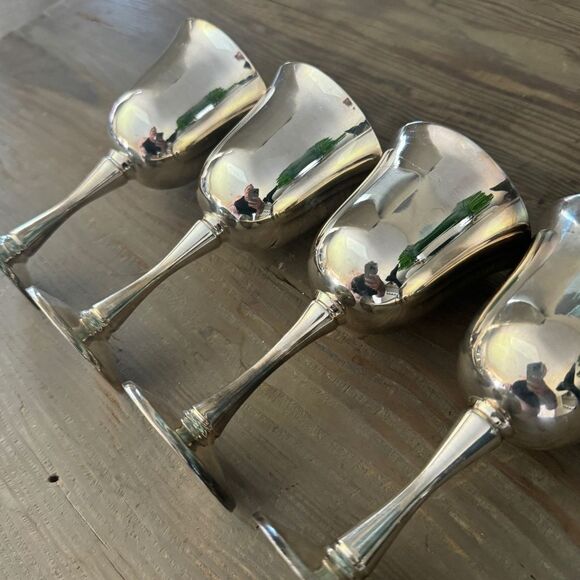 Vintage Silver Plated Salem Portugal MCM Wine Water Goblet Cup Chalice Set Of 4 - Picture 9 of 9
